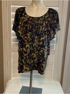 Notations Olive Multi Ruffle Tiered Short Sleeve Top